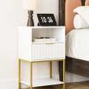 Nightstand, Modern Bedside Table with Gold Frame, 25.51''H End Table,White Night Stand,3-Tier Storage Side Table for Bedroom,Living Room (Modern-Stripes, White.)