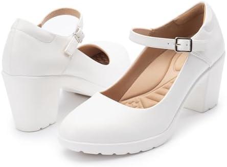 Cusolemore Mary Jane Heels with Arch Support, Closed Round Toe Chunky Pumps for Women, Comfortable Block Heel Dress Shoes, Size 6.5