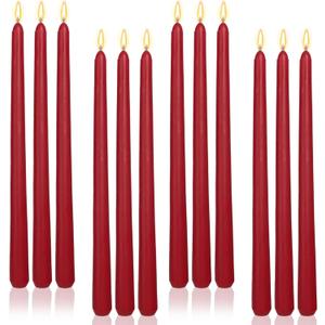Burgundy 12 Inch Taper Candles Unscented Smokeless Long Tall Tapered Candle for Candlesticks Sticks Wedding Advent Home Decor Dinner Christmas Set of 12