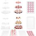Mwellewm 10Pcs Cupcake Stand,Dessert Table Display Set, 4 White 3 Tired Cake Stand 6 Plastic Serving Trays for Party Cookie Rack Desert Tower Holder for Wedding Decor Baby Shower Tea Party Decorations