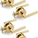 4 Pack Gold Door Knobs Interior, Polished Brass Privacy Door Handles, Keyless Bedroom Door Knobs, Bathroom Door Handle, Reversible Door Lever for Left/Right Side Door, Modern Round Design