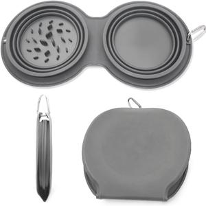IFOYO Collapsible Dog Bowls, 2 in 1 Upgrade Foldable Expandable Travel Pet Food Feeding Dog/Cat Bowl with No Spill Non-Skid Silicone Mat and Carabiner Clip for Traveling, Hiking, Camping, Gray (Grey)