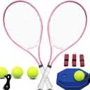 Tennis Rackets for Adult, 2 Players Adult Recreational Tennis Rackets Set for Beginners and Professional with 4 Tennis Balls, 3 Overgrips, 1 Tennis Bag (Pink)