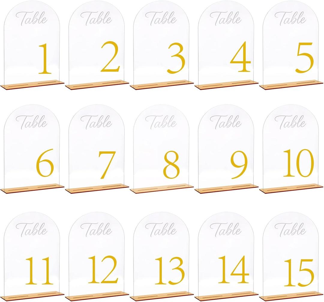 15 Pack Wedding Table Numbers with Acrylic Elegant & Clear for Wedding, 4.7" x 5.6"