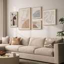 Large Framed Neutral Beige Abstract Wall Art for Living Room, 5 Piece Set, 16x24 in/24x32 in/16x16 in/12x16 in/20x20 in