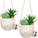 2 Pieces Crochet Sloth Hanging Planter Handmade Sloth Plants Holder Plant Hanger for Indoor Outdoor Hanging Planter Supplies, Flower Pot and Plant Not Included