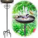 Metal Bird Bath for Outside,Vintage Freestanding Bird Bath with Metal Stake Upgraded 5 Pronged Base Detachable Birdbaths Feeder Bowl for Outdoors Garden Patio Yard Lawn Decor (Vintage Gold)