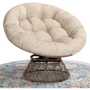 Bme 40" Ergonomic Wicker Papasan Chair with Soft Thick Density Fabric Cushion, High Capacity Steel Frame, 360 Degree Swivel for Living, Bedroom, Reading Room, Lounge, Sepia Sand - Brown Base (Sephia Sand - Brown Base)