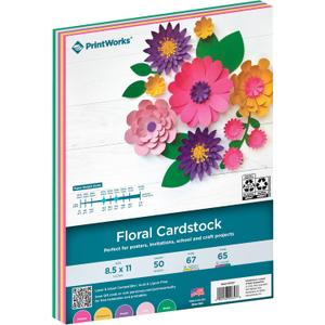 PrintWorks Floral Cardstock Paper 8.5" x 11" - 50 Sheets - 5 Assorted Colors for Flowers - Ideal for School & Craft Projects - 67 lb/147 gsm & 65 lb/176 gsm - Made in the USA (00657)