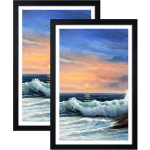 LUCKYLIFE 12x18 Poster Frame Black Set of 2, Display Pictures 11x17 with Mat or 12x18 without Mat, Wall Mount