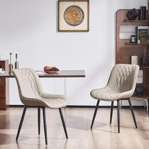 YOUNIKE Khaki Dining Chairs Set of 2 Mid Century Modern Kitchen Dining Room Chairs with High Backs Faux Leather Upholstered Comfortable Wide Accent Side Chair for Living Waiting Room Bedroom