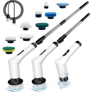 Spin Scrubber, 9-in-1 Multifunctional Electric Cleaning Brush with Detachable Handle, 9 Replaceable Brush Heads & LCD Display, Rechargeable for Bedroom, Bathroom, Kitchen, Car (White)