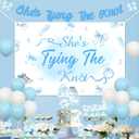 Blue Bow Bachelorette Party Decorations She's Tying The Knot Banner Blue Bow Bachelorette Backdrop Cake Cupcake Toppers for Bridal Shower Engagement Wedding Party Supplies
