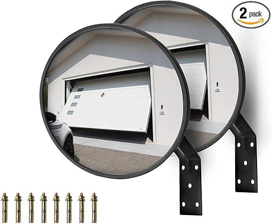 CNQLIS 8 Inch Convex Mirror Outdoor with Adjustable Wall Fixing Bracket, Blindspot Traffic Mirror for Driveway Garage Park Outdoor Wide Angle View Curved Security Blind Spot Mirrors 1 Pack