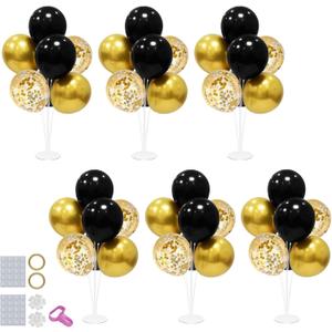 6 Set Balloon Stand with Balloons, Black and Gold Party Decorations, Birthday Graduation Retirement Father's Day Halloween New Years Decorations 2025