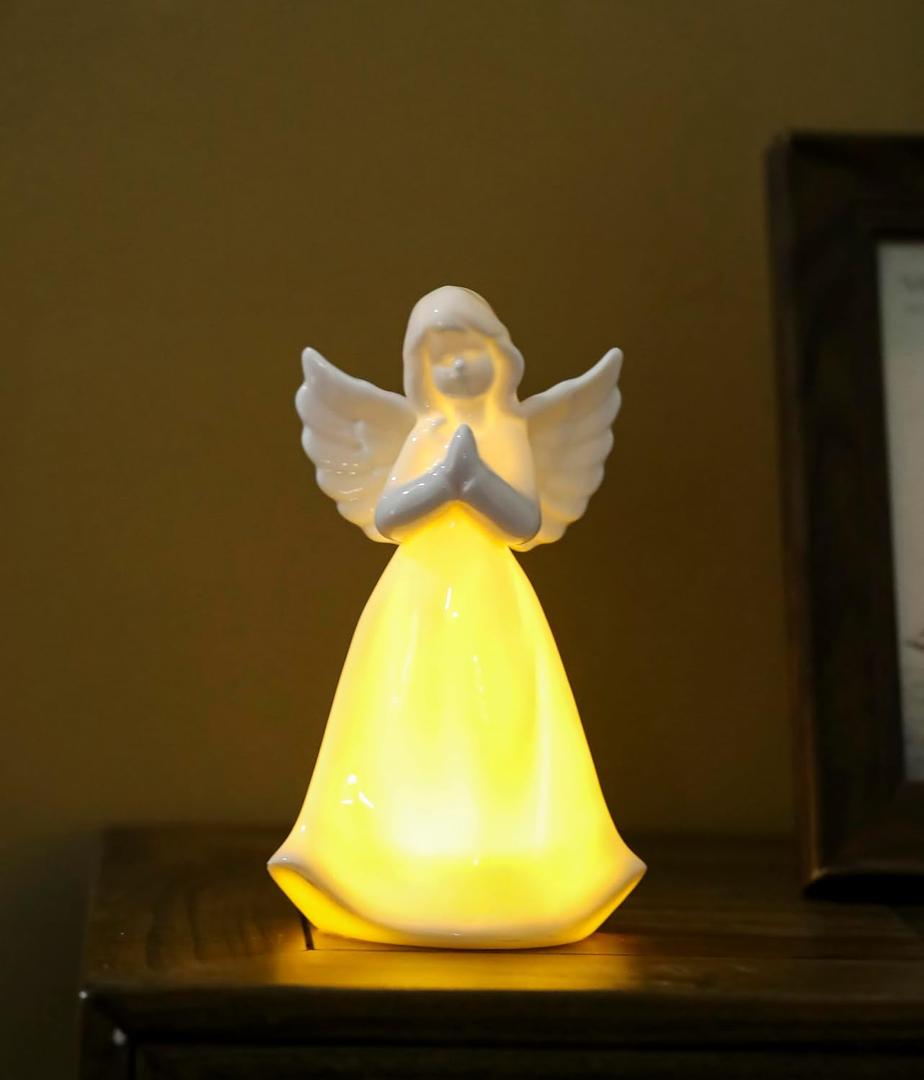 ADAVAS.Y&G Praying Angel Night Light Lighted up Angel Prayer Porcelain Angel Figurine with Lighting, White 7" H ADAVAS.Y&G Praying Angel Night Light Lighted up Angel Prayer Porcelain Angel Figurine with Lighting, White 7" H