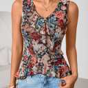 ZESICA Women's Summer Going Out Tops Sleeveless V Neck Floral Y2K Shirts (Black, M)