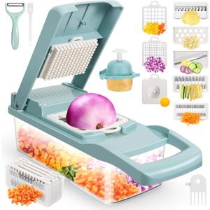 senbowe Ultra-Sharp 420-Grade Hardened Stainless Steel Onion Vegetable Chopper Dicer, 8 Interchangeable Blades, Includes Egg White Separator, Time Saver