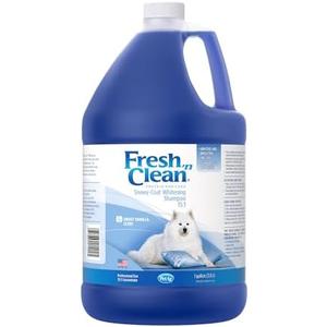 PetAg Fresh ’n Clean Whitening Snowy-Coat Shampoo, Vanilla Scent (15:1 Concentrate) - 1 Gallon - Bleach-Free Formula to Correct Yellow Discoloration - Strengthens & Moisturizes Coats - Soap Free