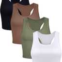 Boao 4 Pieces Basic Crop Tank Tops Sleeveless Racerback Crop Top for Women (Medium, Black, White, Army Green, Coffee)