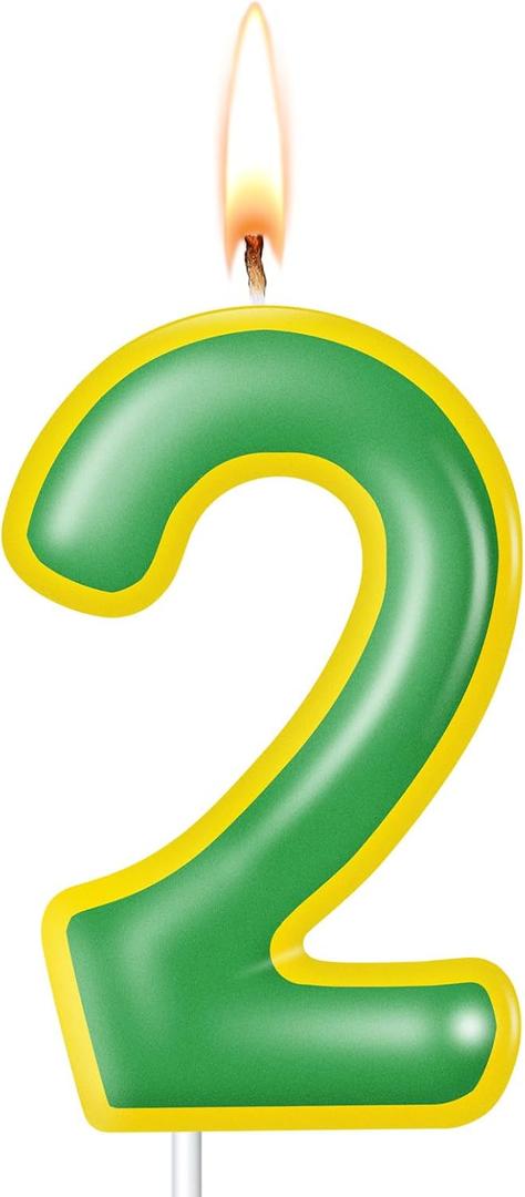 Lounsweer Street Party Decorations Birthday Candle Number 2 Birthday Cake Decoration for Friend Yellow and Green Cake Topper Friends Themed Supplies Number Candles for Boy Girl