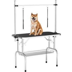 46'' Dog Grooming Table for Large Dogs, Foldable Professional Grooming Table for Dogs at Home with Double Loops/Mesh Tray/Adjustable Arm, Capacity up to 330lbs, Black