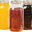 64 Oz Wide Mouth Mason Jars 3 Pack, Clear Glass Canning Jars with Metal Split Lids, Dual-Sided Measurement Marks, Large Glass Jars for Fermenting, Pickling, Food Storage & Kitchen Use