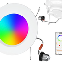 LED Recessed Lighting 5/6 inch, Smart Bluetooth Can Lights, 13W 1050LM, RGB Color Changing Selectable, Retrofit Led Recessed Light Fixtures Compatible with Alexa for Bedroom Living Room Kitchen, 2Pack