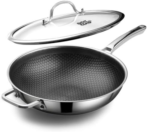 Amazon.com: DOTCLAD Wok pan,Hybrid 12 inch Wok with Lid, PFOA Free Cookware,non stick Stainless Steel Woks & Stir-fry pans Nonstick, Dishwasher and Oven Safe, Works on Induction: Home & Kitchen