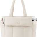 LOVEVOOK Laptop Bag for Women Puffer Work Tote Bags Lightweight Large Computer Bag Purse for Teacher Nurse Travel Daily (17.3 INCH, Beige)