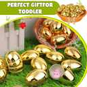 24 Pack Gold Easter Eggs Empty 2.4 Inch Metallic Plastic Fillable Easter Eggs, Shiny Golden Surprise Eggs for Easter Egg Hunt, Candy Treats Toys, Basket Stuffers, Classroom Prize Supplies
