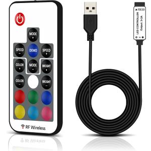 RGBZONE DC 5V USB RGB LED Controller, 17-Key RF Wireless Remote Control, 4-PIN LED Strip Lights Controller, 5050 3528 2835 RGB LED Strip Lights