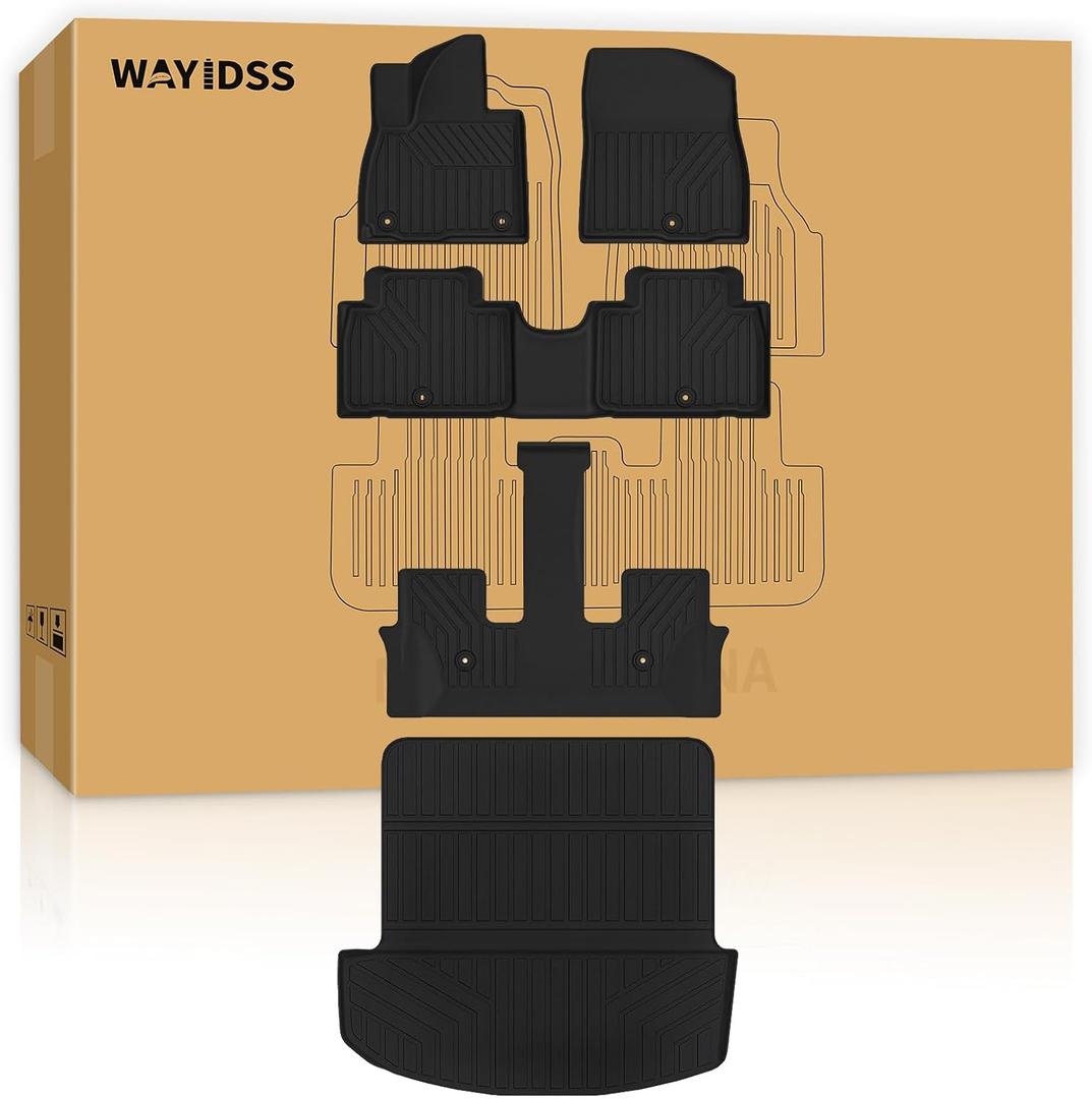 Floor Mats for 2026 Hyundai Palisade Accessories (fit 7&8 seat)(Not Hybrid), Cargo Mat Custom TPE All Weather Protection Full Coverage Trunk Liner & Floor Liner for Palisade car mat Accessories-Black