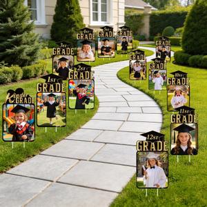 13 Pcs K-12 Graduation Photo Yard Sign Set, Class of 2026 Graduate Picture Display with Stakes, Kindergarten to 12th Grade Photo Lawn Sign for Outdoor Grad Party Decorations