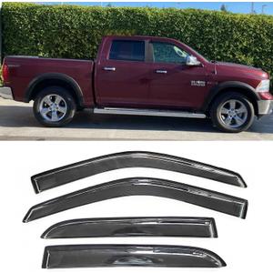 Exterior Tape On Rain Guards Window Visors Deflectors for 2009-2018 Dodge Ram 1500 Crew Cab | 2010-2022 Ram 2500/3500 Crew/Mega Cab | 2019-2022 Ram 1500 Classic Crew Cab | 4PCS Smoke Rain Guards