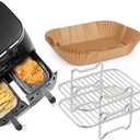 2pcs Air Fryer Rack Set with 100pcs Parchment Paper Compatible with Ninja Foodi DZ201, DZ401, 304 Stainless Steel Toast Dehydrator Racks Air Fryer Paper Liners (4)