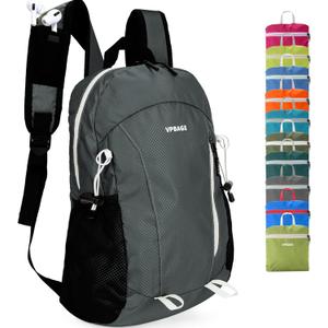 15L Water-resistant Hiking Daypack, Small Backpack Travel Outdoor, Lightweight Day Pack with Tool Loops (A-dark Grey)