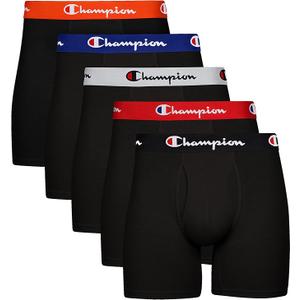 Champion Men's Everyday Cotton Stretch 5 Pack Boxer Briefs, Total Support Pouch, Moisture-Wicking, No Ride-up Fit, Large 