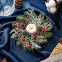 Jexine 4 Pieces Mini Christmas Wreaths for Kitchen Cabinet Small Christmas Candle Rings Wreaths Pillars Candle Rings Table Centerpieces Hanging Garlands for Front Door Window Decor (No Red Ribbon)