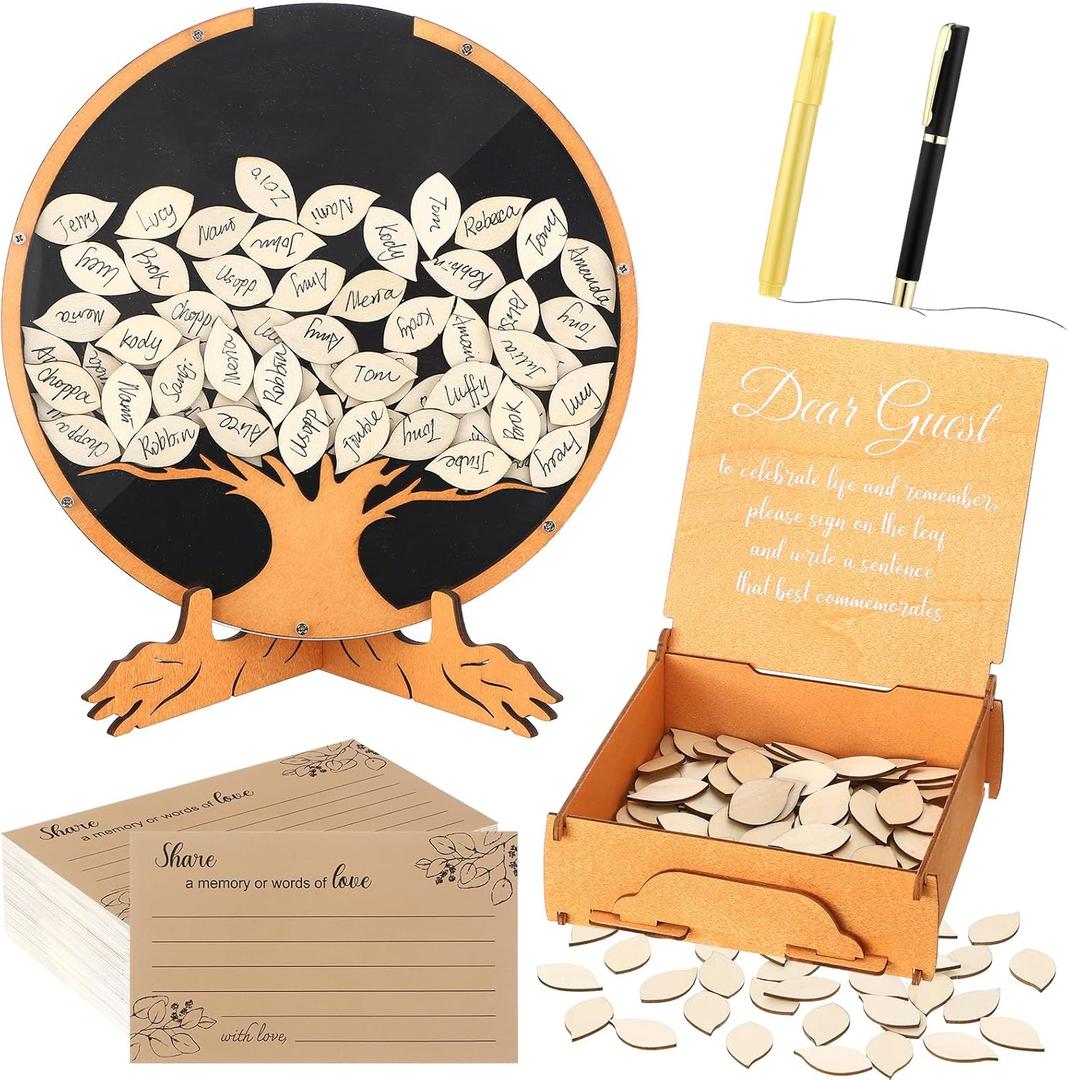 Wooden Funeral Guest Book Set for Memorial Service Celebration of Life Decorations Loving Memory Guestbook Included Share a Memory or Words of Love Cards Pen Table Sign(Tree of Life)