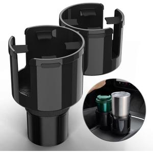 Car Cup Holder Expander, Cup Holder Extender Adapter for Car, 2 in 1 Cup Holder Insert with Expandable Base, Fits Yeti, Hydroflask, Large Water Bottles 10-46 OZ, Black