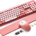 Wireless Keyboard and Mouse Combo, Typewriter Keyboard with Magnetic Wrist Rest, Full-Size Cute Round Keycaps, Sleep Mode, 2.4G Keyboards for Mac/Windows/PC, Office or Home, Trueque CK23Pro