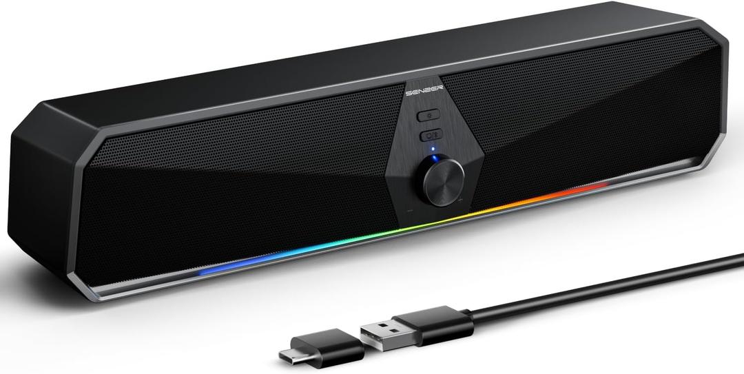 SENZER CS30 Bluetooth Computer Speakers for Desktop, USB Plug & Play PC Speakers with Dynamic LED Light, Stereo Sound Soundbar for Desktop Laptop Monitor (USB-C Adapter Included) SENZER CS30 Bluetooth Computer Speakers for Desktop, USB Plug & Play PC Speakers with Dynamic LED Light, Stereo Sound Soundbar for Desktop Laptop Monitor (USB-C Adapter Included)