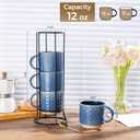 GBhome 12OZ Stackable Coffee Mugs with Stand, Ceramic Coffee Mugs with Texture Patterns for Man,Woman,Dad,Mom, Modern Coffee Cups Set of 4 for Latte/Cappuccino/Cocoa. Dishwasher&Microwave Safe, Blue