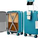 Hanke 20 Inch Top Opening Carry On Luggage, Hard Shell Suitcase with Cup Holder,USB Charging Port, Aluminum Frame with TSA Lock, 8 Spinner Wheels, Dry-Wet Separation Removable Dividers,Caribbean Blue