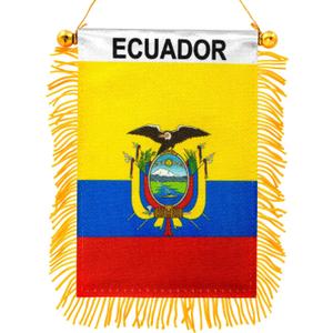 Anley 4 X 6 Inch Ecuador Fringy Window Hanging Flag - Mini Flag Banner & Car Rearview Mirror Dcor - Fringed & Double Sided - Ecuadorian Hanging Flag with Suction Cup