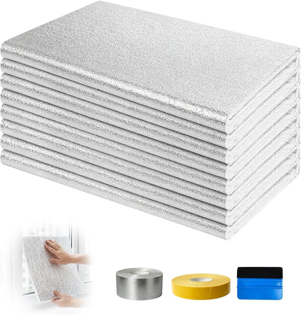 Garage Door Insulation Kit, Pre-Cut 6MM Thick EPE Foam with Double Aluminum Foil, Energy Saving Insulation Panels, Heat & Cold Barrier, Easy DIY Install with Tape & Scraper (24" x 48", 8 PCS)