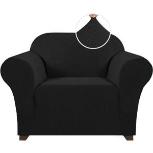 PrinceDeco Stretch Chair Cover Chair Slipcovers with Arms 1-Piece Chair Sofa Slipcovers or Living Room Non Slip Armchair Cover Furniture Protector Dogs Pet Friendly(Armchair, Black)