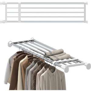 Hershii Tension Shelf Expandable Rod Closet System Heavy Duty Clothes Hanger Adjustable DIY Garage Bathroom Kitchen Storage Organizer Shoe Rack, Plant Stand, Bookshelf (46.85 - 75 inches, Ivory)