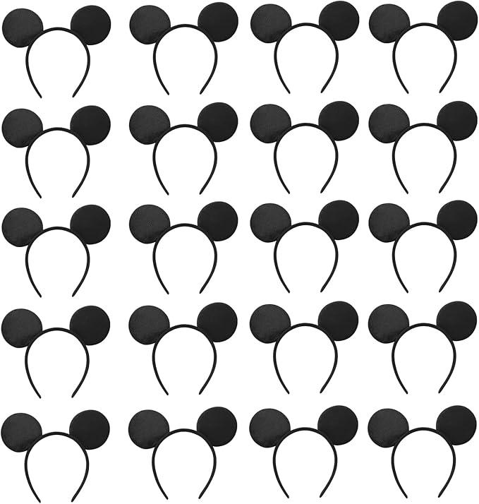 20 PCS Mouse Ears Headbands for Birthday Party Theme Park Costume Play Celebration for Boys and Girls, (Black)